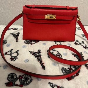 Lindiess Red Saffiano Leather Purse True Love NEW